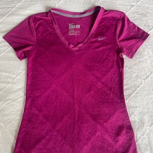 Nike Dri-Fit Pink Regular Fit V-Neck T-Shirt - XS